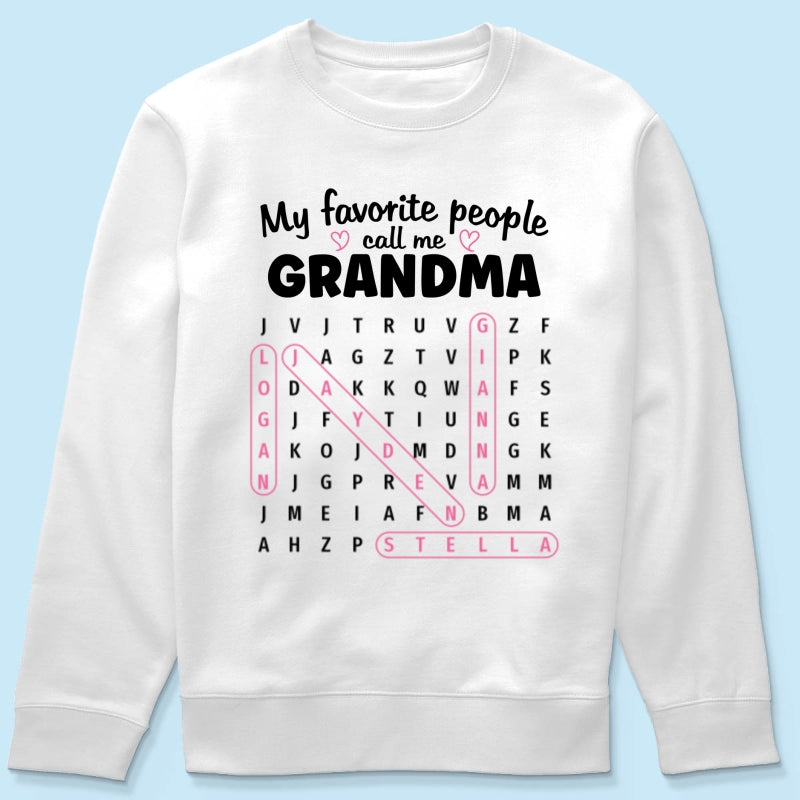 Grandma's Favorite People Word Search Puzzle - Personalized Shirt - Mother's Day Gift For Grandma Mom