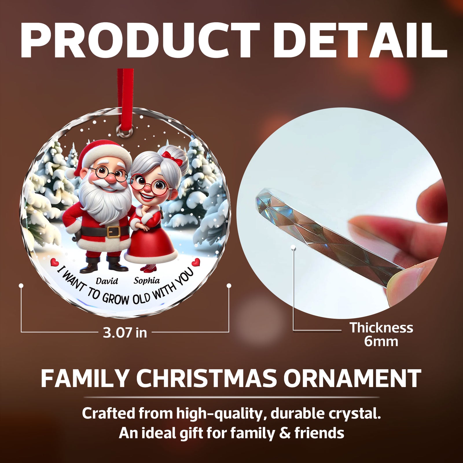 I Want To Grow Old With You Funny Cartoon Couple Christmas Personalized Glass Ornament