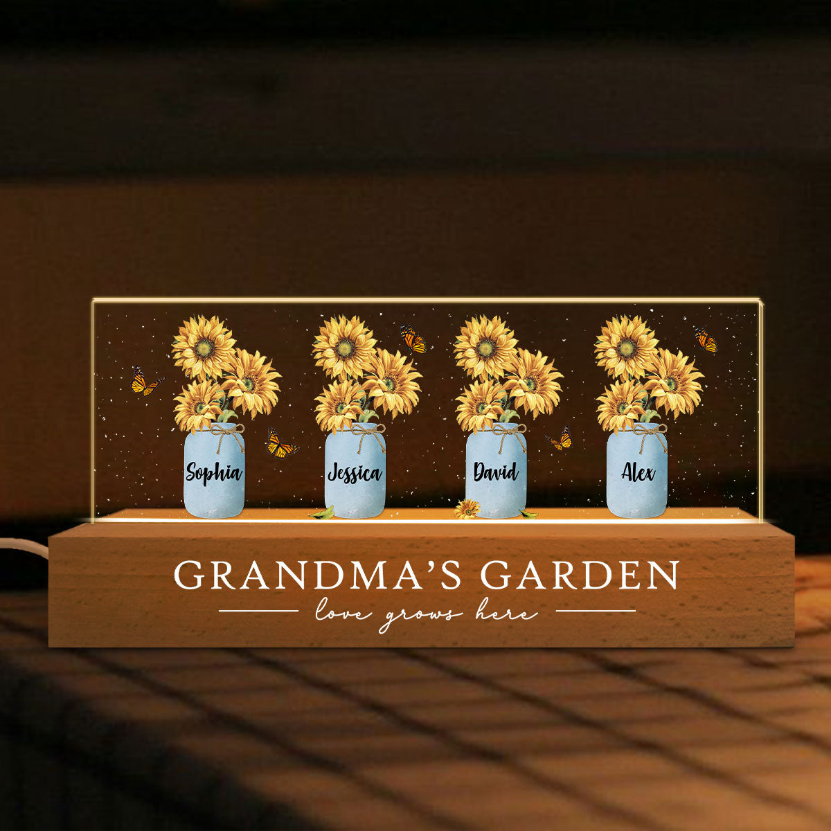 Grandma‘s Mom Garden Sunflower Personalized Acrylic Block LED Night Light