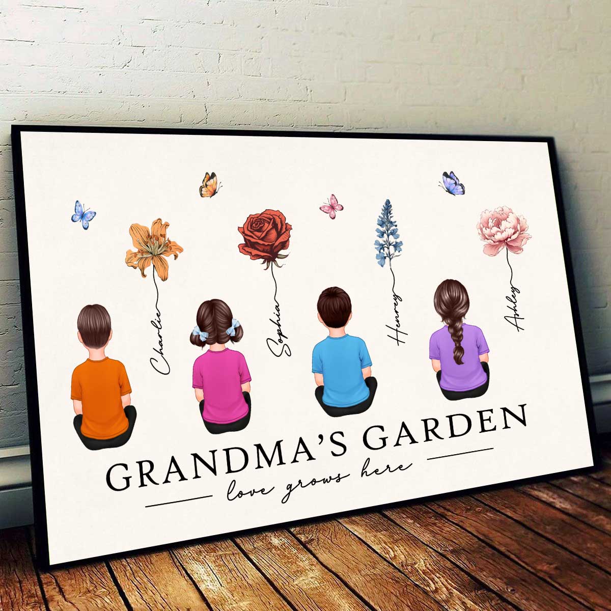 Love Grows Here Grandma Garden Birth Month Flowers Personalized Poster, Perfect Gift, Birthday Gift For Grandma Mom