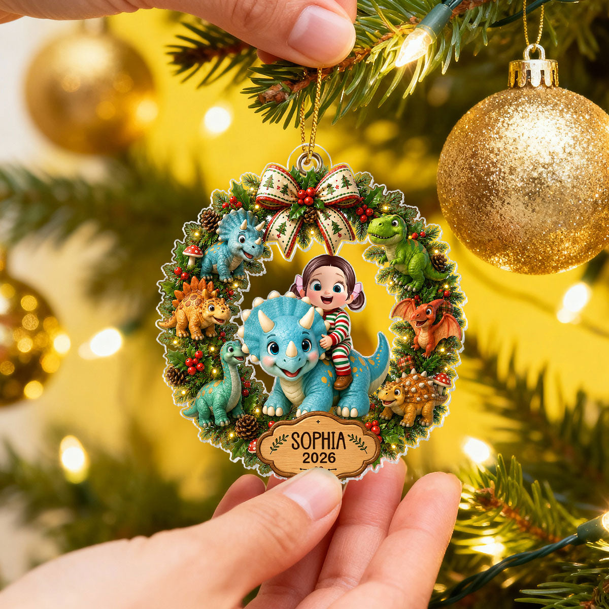 Trending Cute Cartoon Kid With Dinosaur - Personalized Acrylic Ornament - Christmas Gift For Boys, Girls