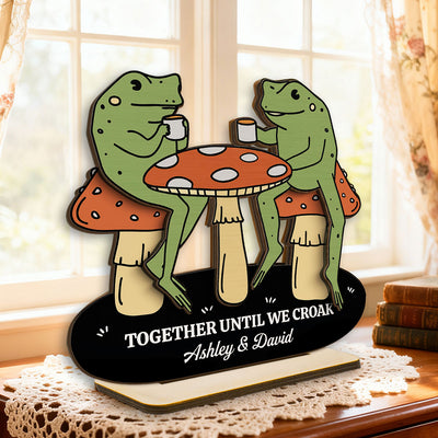 Cottagecore Retro Aesthetic Frog Couple Together Until We Croak - Personalized 2-Layer Wooden Plaque - Gift For Couple, Gift For Him, For Her