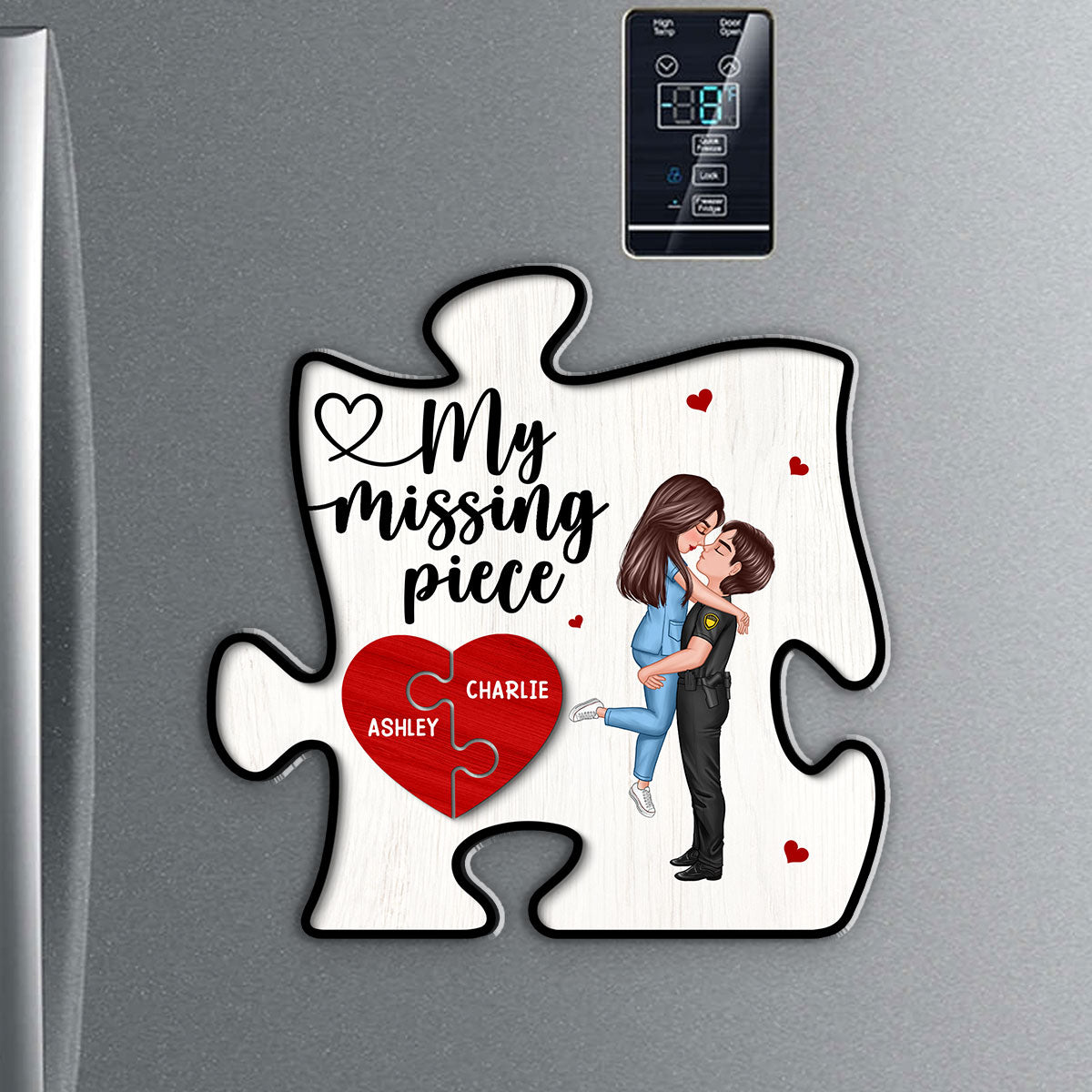 My Missing Piece Couple Hugging Kissing Puzzle Shaped Personalized Acrylic Fridge Magnet
