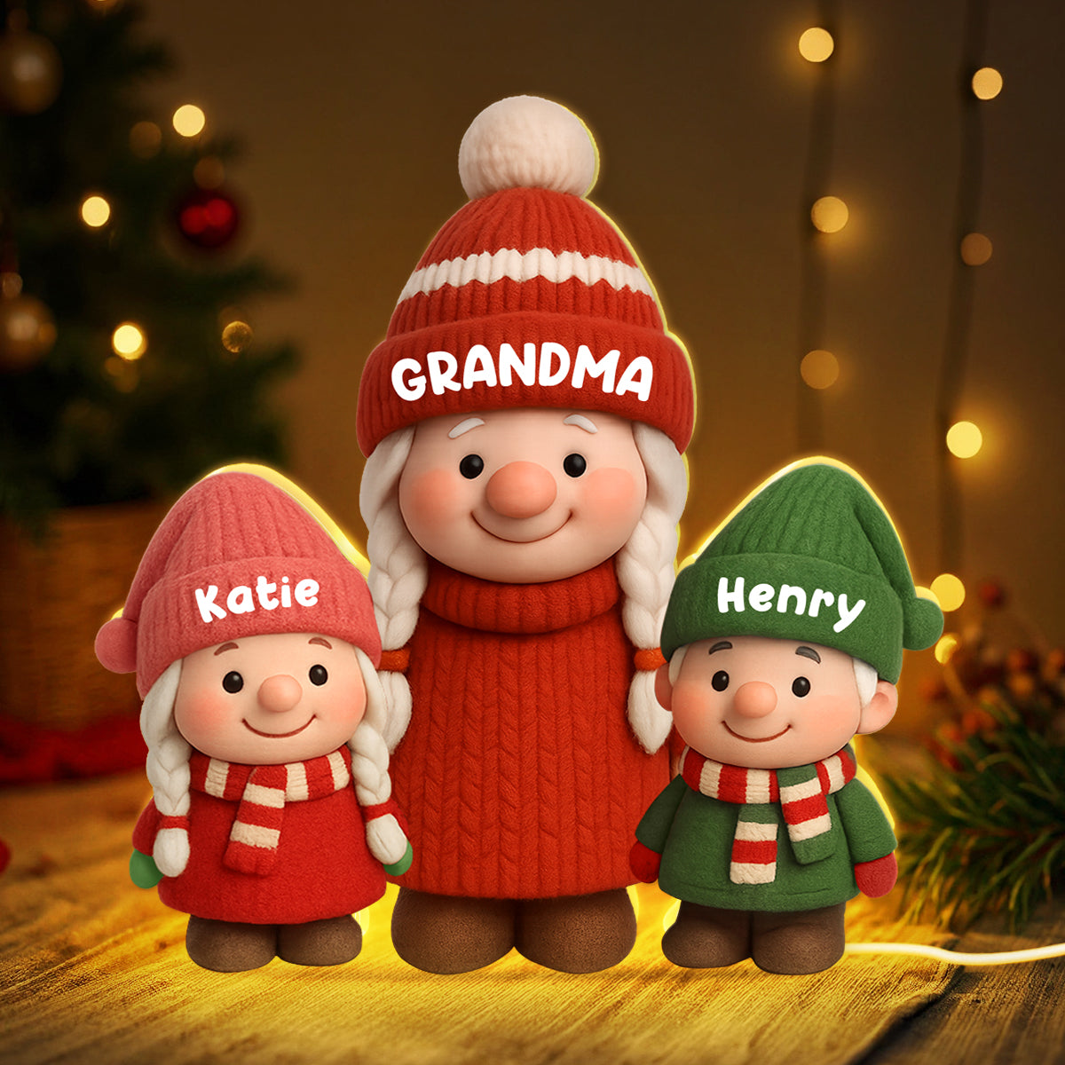 3D Effect Cute Gnome Grandma And Grandkids - Personalized Light Box - Gift For Grandmas