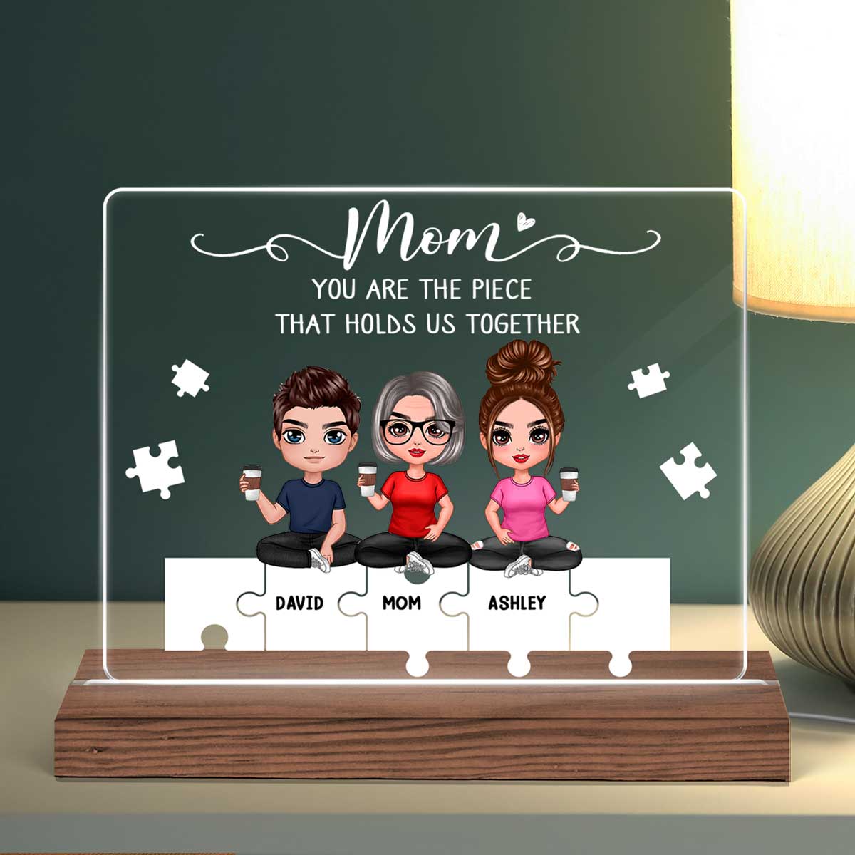 Mom Is The Piece That Holds Us Together Personalized Horizontal Rectangle Plaque LED Night Light