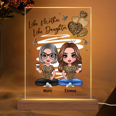 Leopard Hearts Doll Mom And Daughters Sitting Personalized Rectangle Acrylic Plaque LED Night Light