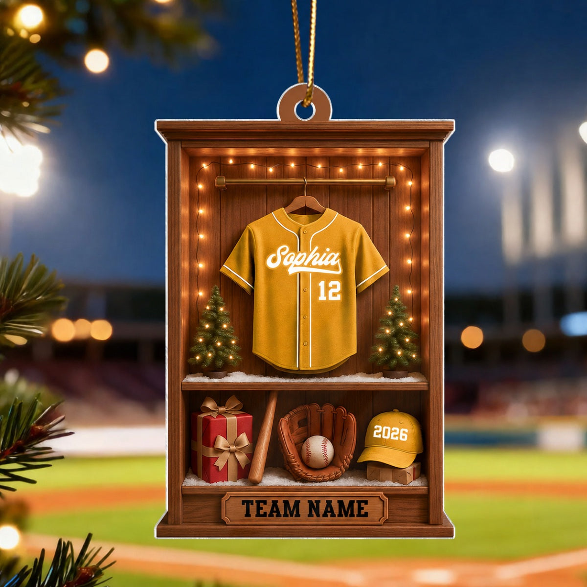 3D Effect Holiday Baseball Display - Personalized Acrylic Ornament - Christmas Gift for Sons, Daughters, Grandkids