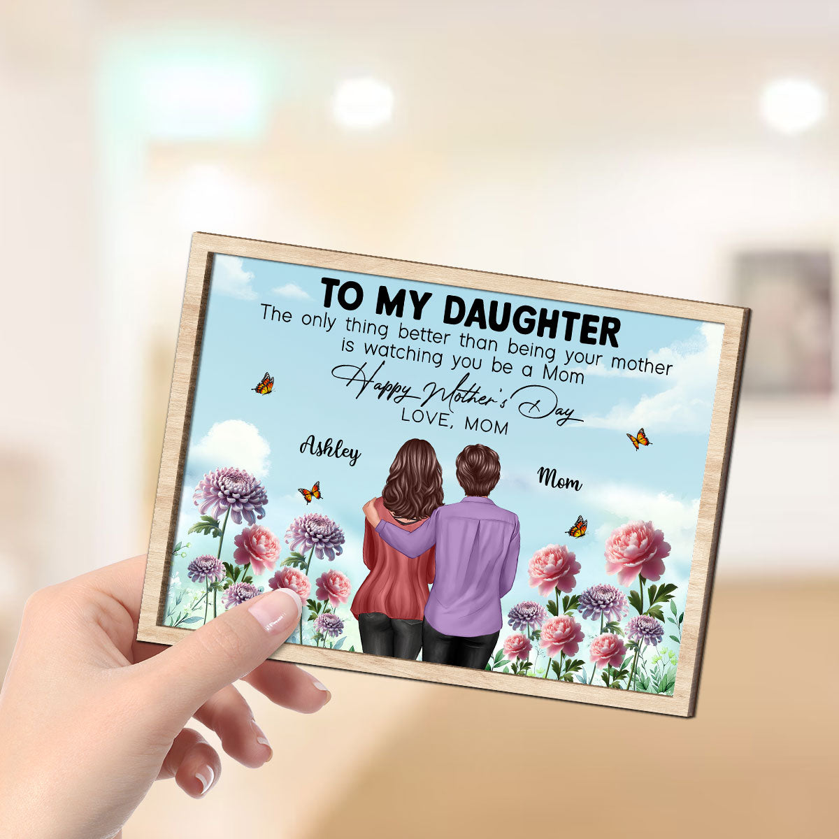 To My Daughter From Mom Happy Mother's Day Birth Flower Personalized 2-Layer Wooden Plaque, Gift For Daughter