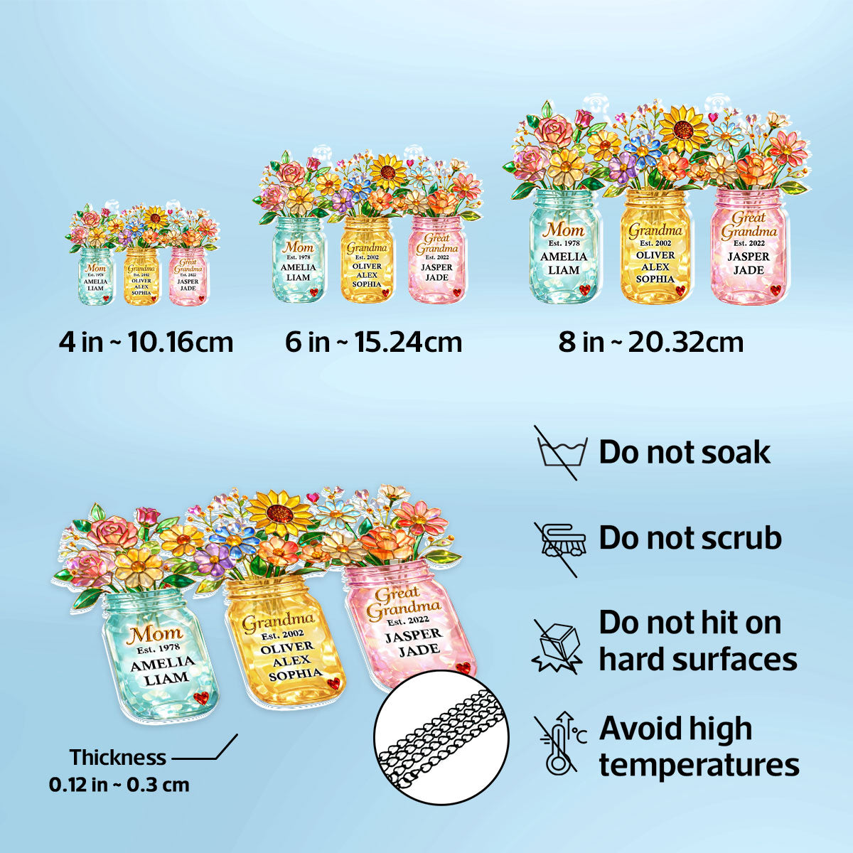Mom Grandma Greatgrandma Flower - Personalized Acrylic Window Hanging - Heartfelt Gift for Mom, Grandma