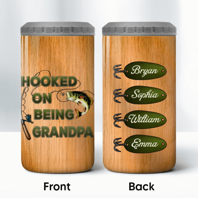Hook On Being Grandpa Fishing Camouflage Personalized 4 In 1 Can Cooler