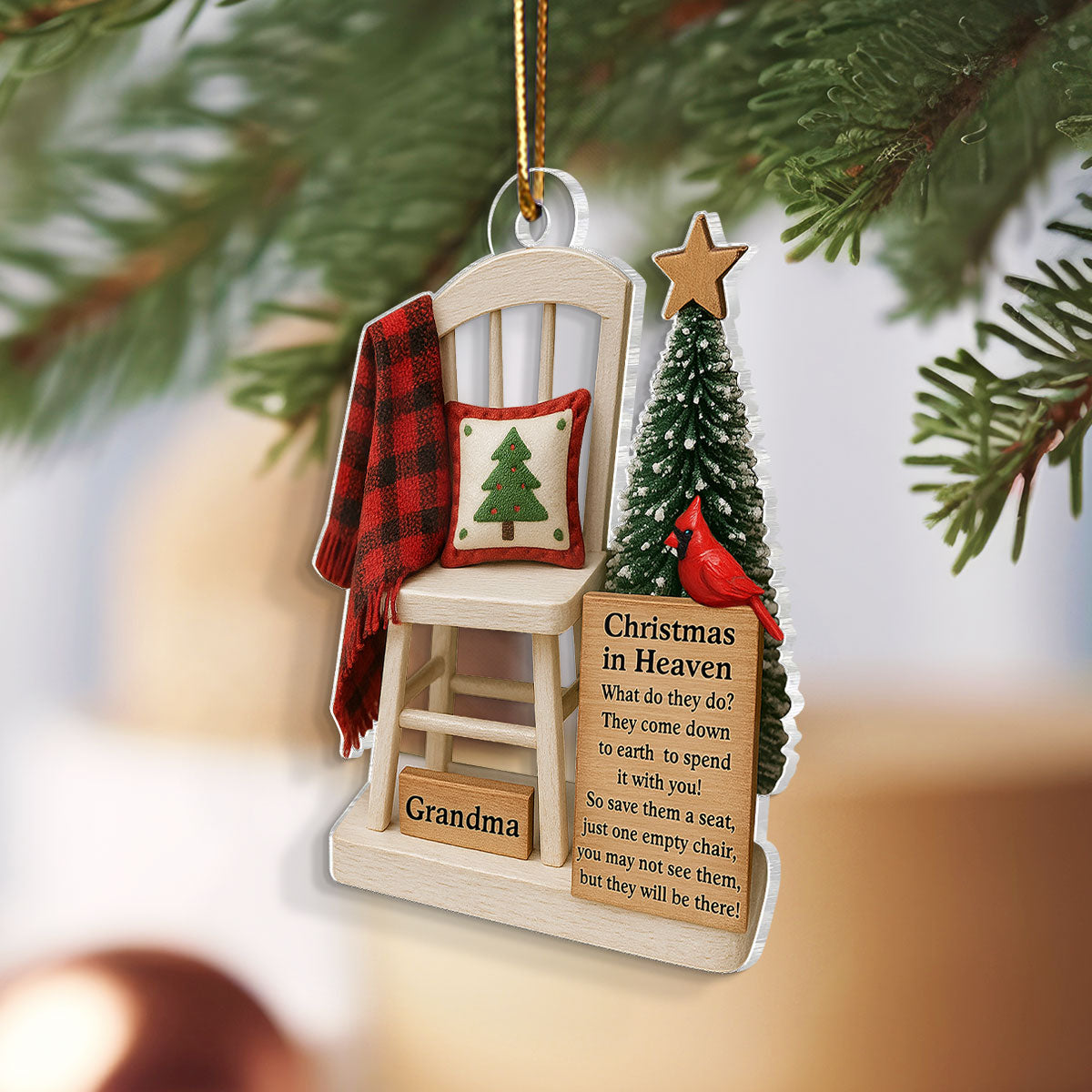 Christmas In Heaven Save A Seat - Personalized Acrylic Ornament - Christmas Memorial Keepsake For Family
