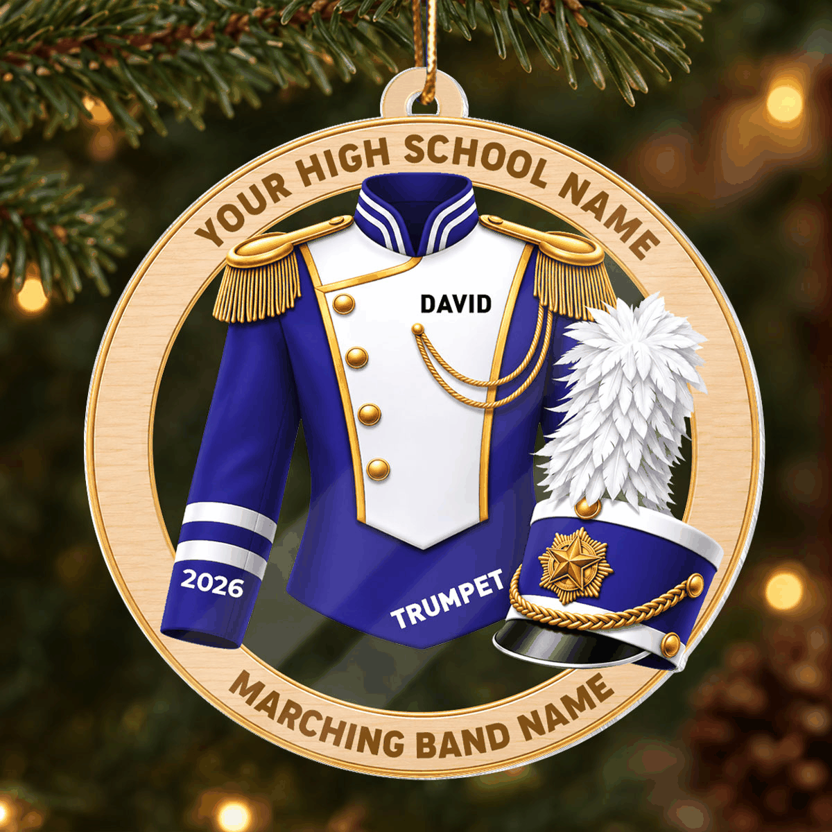 Custom Marching Band Uniform Trombone - Personalized Acrylic Ornament - High School Band Instrument Senior Gift, Christmas Gift for Daughter, Son