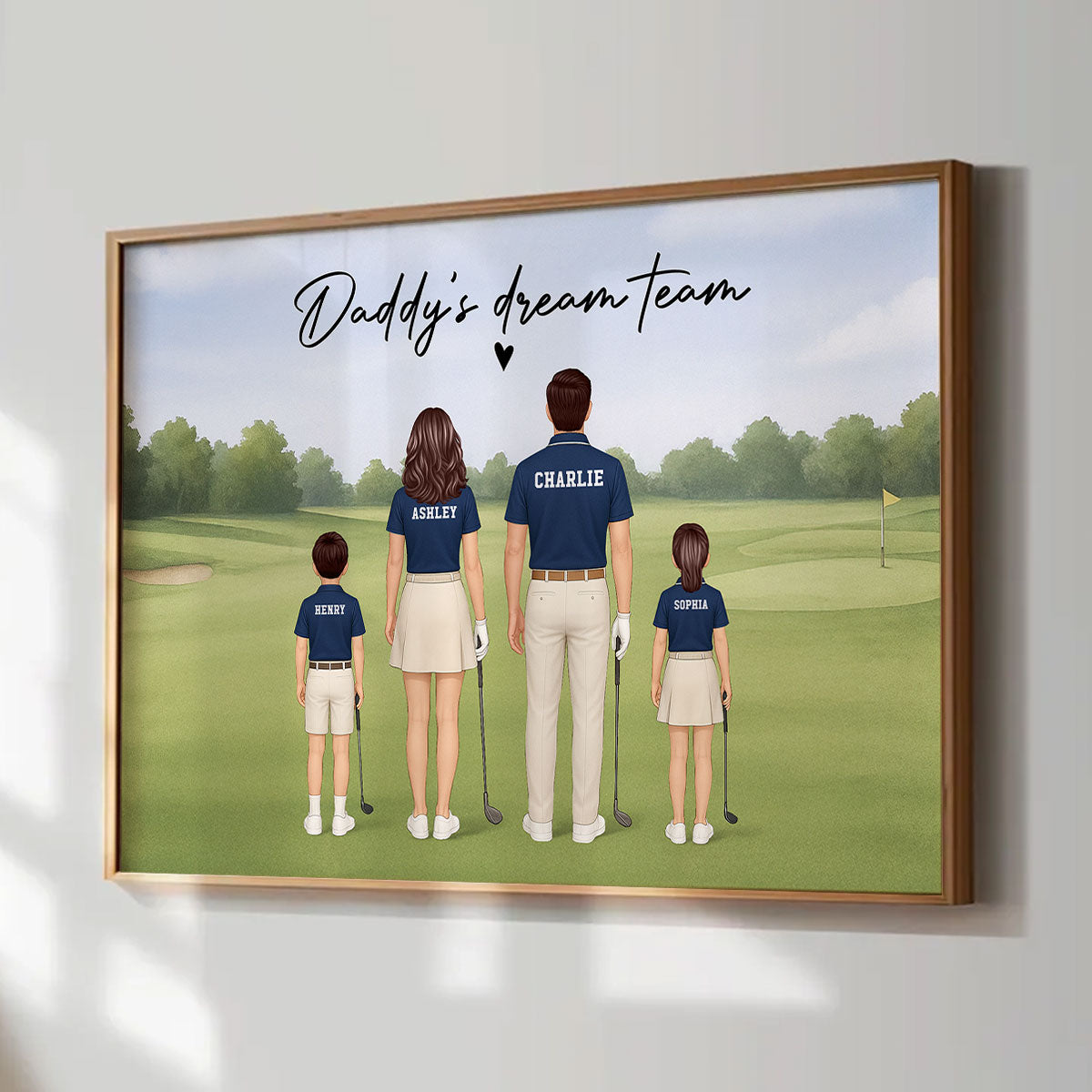Daddy's Team Golf Family Back View Personalized Poster, Father's Day Gift