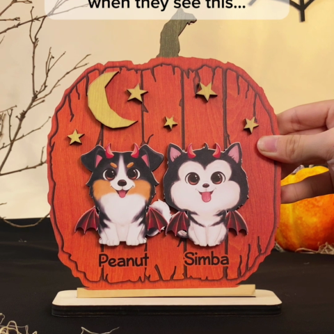 Halloween Dog Pumpkin Shaped Personalized 2-Layer Standing Wooden Plaque