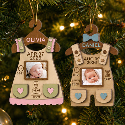 Baby First Christmas Birth Stats Birth Sign - Personalized 2-Layered Wooden Ornament - Baby Milestone Keepsake, Newborn Memory Photo, Birth Announcement