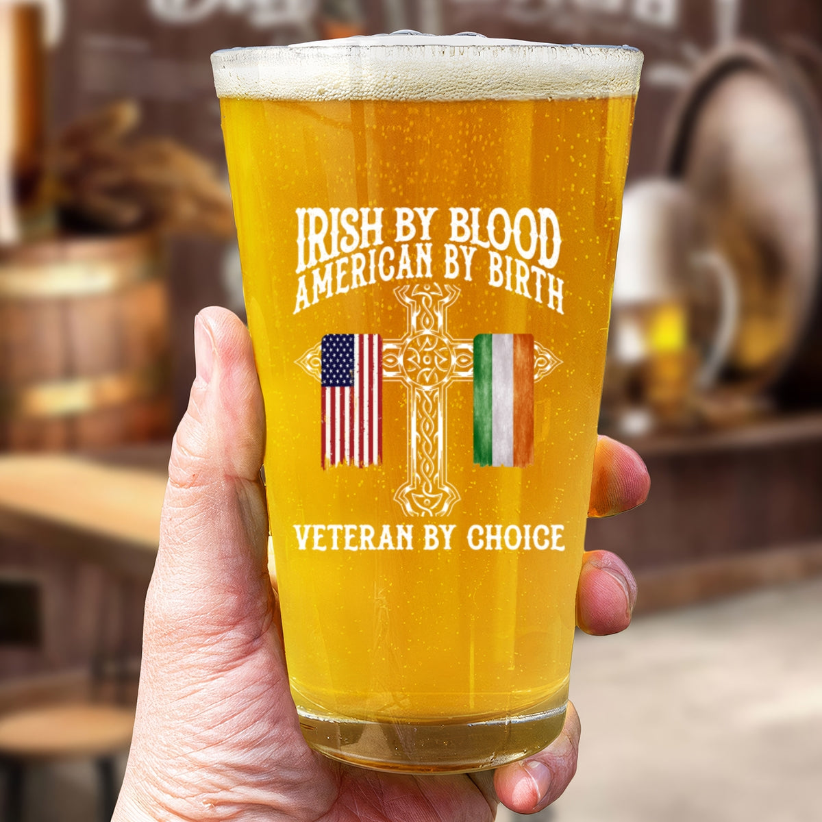 St. Patrick's Day Irish By Blood American By Birth Personalized Beer Glass, Customize Title