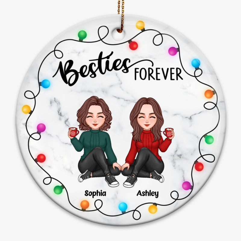 Besties Sisters Sitting Lightstring Marble Personalized Circle Ornament