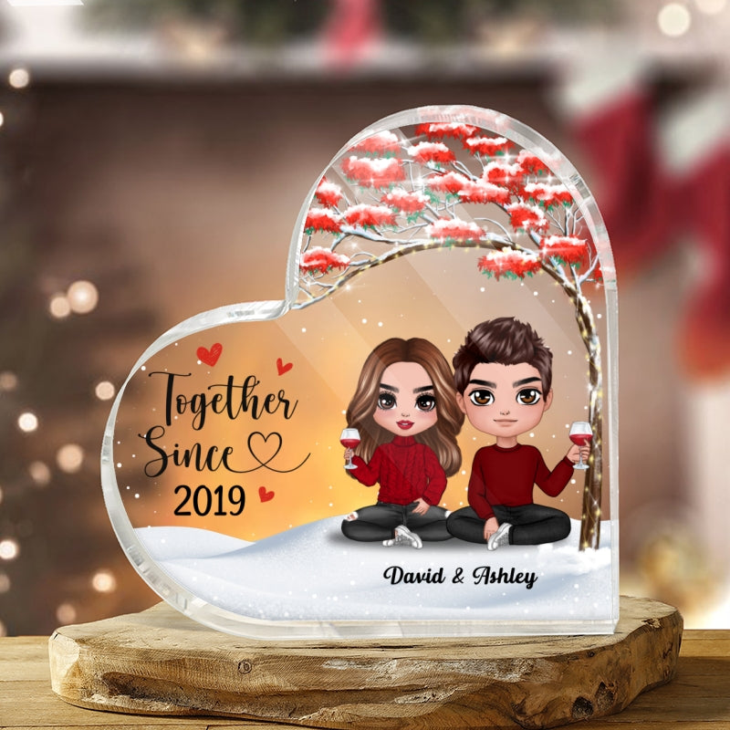 Doll Couple Sitting Under Red Tree Gift For Him For Her Personalized Heart Plaque