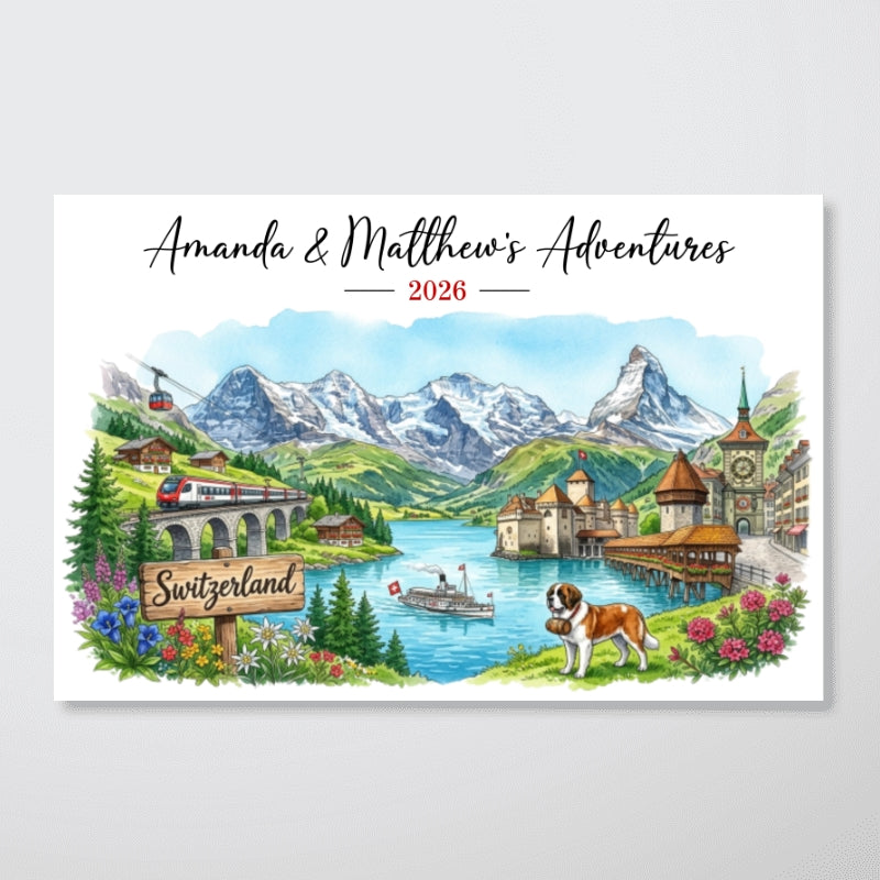Our Adventure Travel Memory - Personalized Poster - Anniversary Christmas Gift for Couples, Wedding Gift, Honeymoon Keepsake.