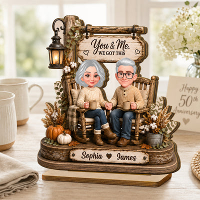 Husband Wife Sitting on Rocking Chair - Personalized 2-Layered Wooden Plaque - Anniversary Gift for Her, for Him