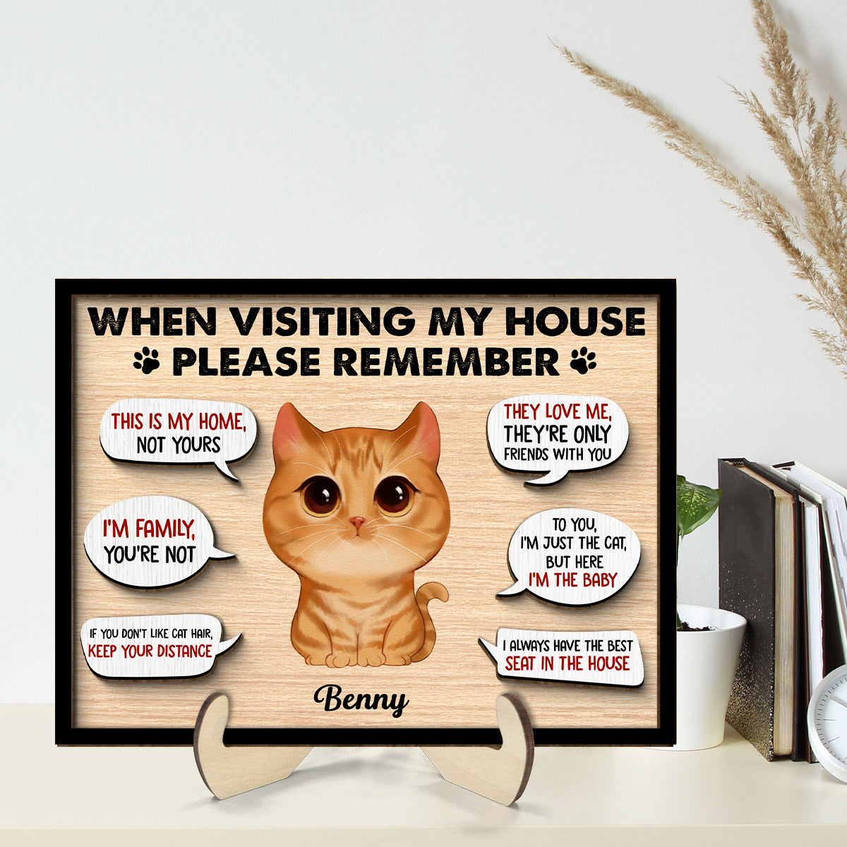 Remember When Visiting Cats House Watercolor Cats Personalized 2-layer Wooden Plaque