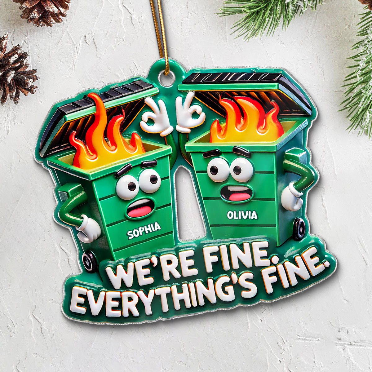 Work Bestie Dumpster Fire Funny Gift For Colleagues 3D Effect Personalized Acrylic Flat Ornament