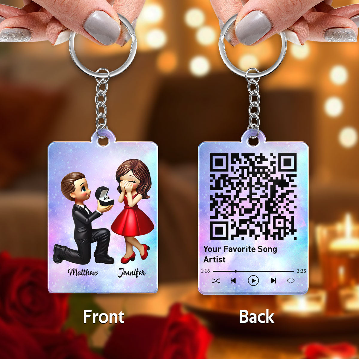 Newly Engaged Couple Gift Personalized Acrylic Flat Keychain, Just Engaged  Gifts for Couples, Favorite Song Scannable QR Code