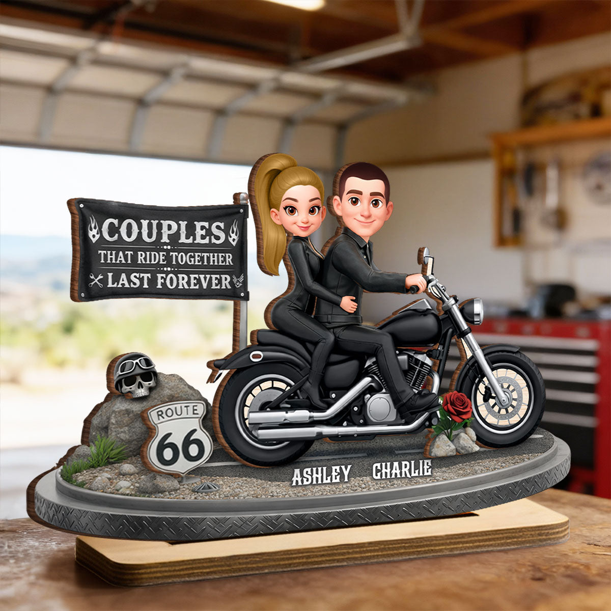 Couples That Ride Together Last Forever - Personalized 2 Layer Standing Wooden Plaque - Gift for Couple
