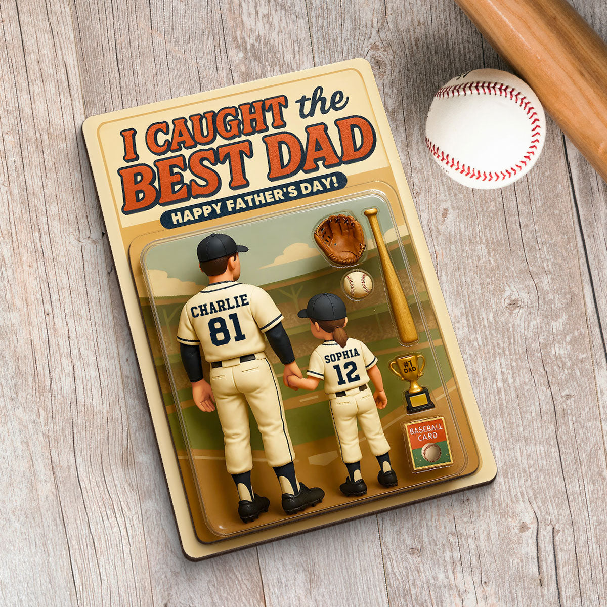 We Caught the Best Dad Baseball Custom Figure Personalized 2-Layered Wooden Plaque, Father's Day Gift for Dads