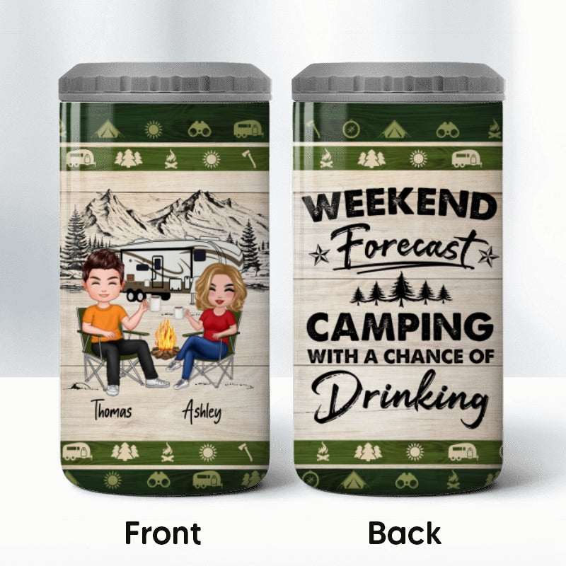 Camping With A Chance Of Drinking Multi Use Tumbler - Personalized 4 In 1 Can Cooler - Valentine‘s Day Gift For Him Gift For Her