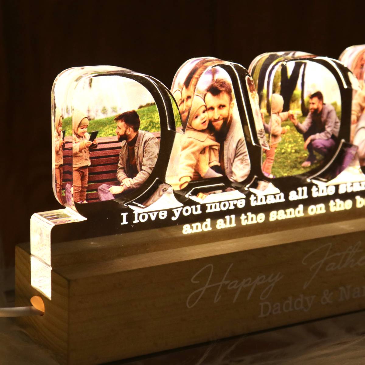 DADDY Photos Insert We Love You Personalized LED Night Light, Father's Day Gift For Dad, Husband