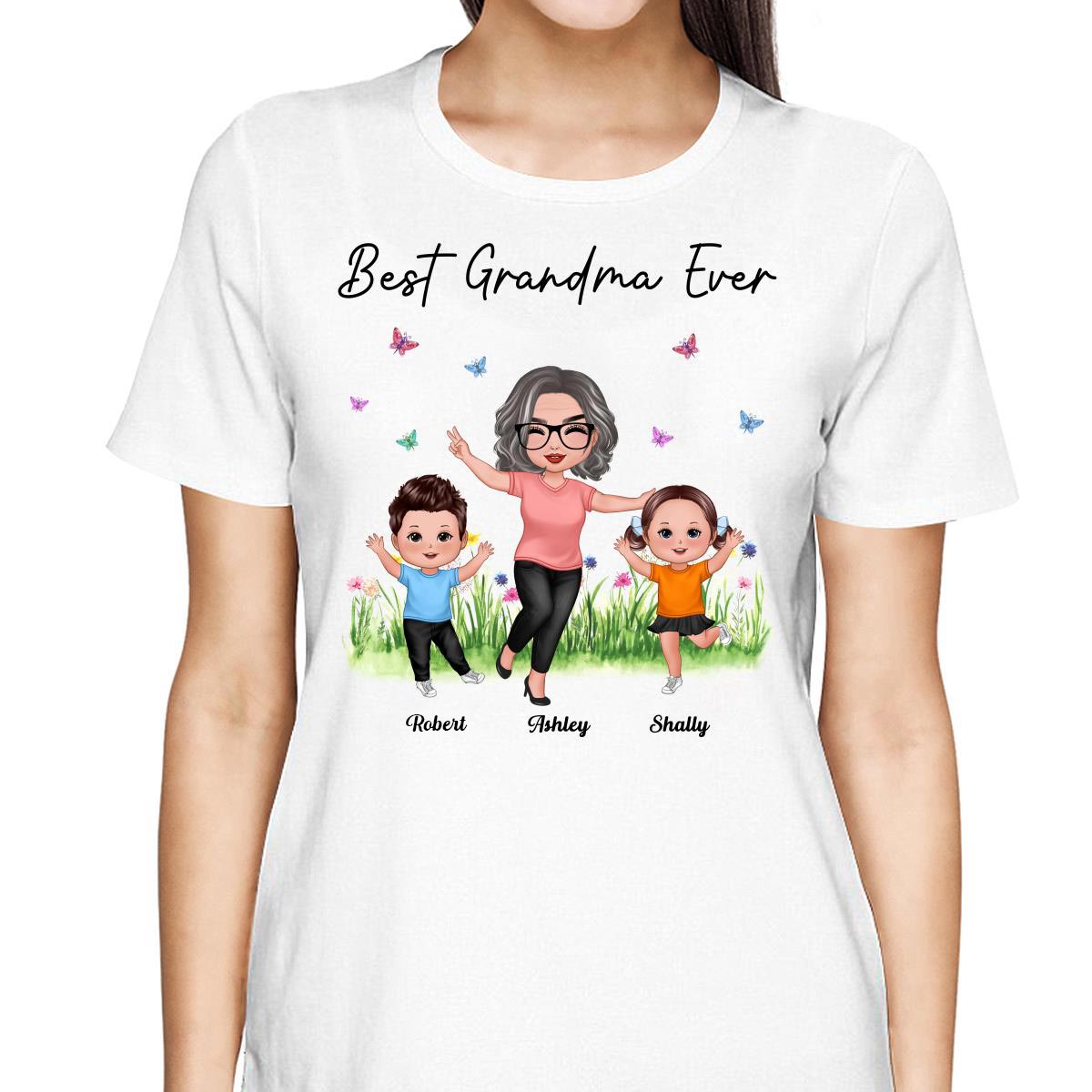Happy Doll Grandma With Grandkids Best Grandma Ever Personalized Shirt