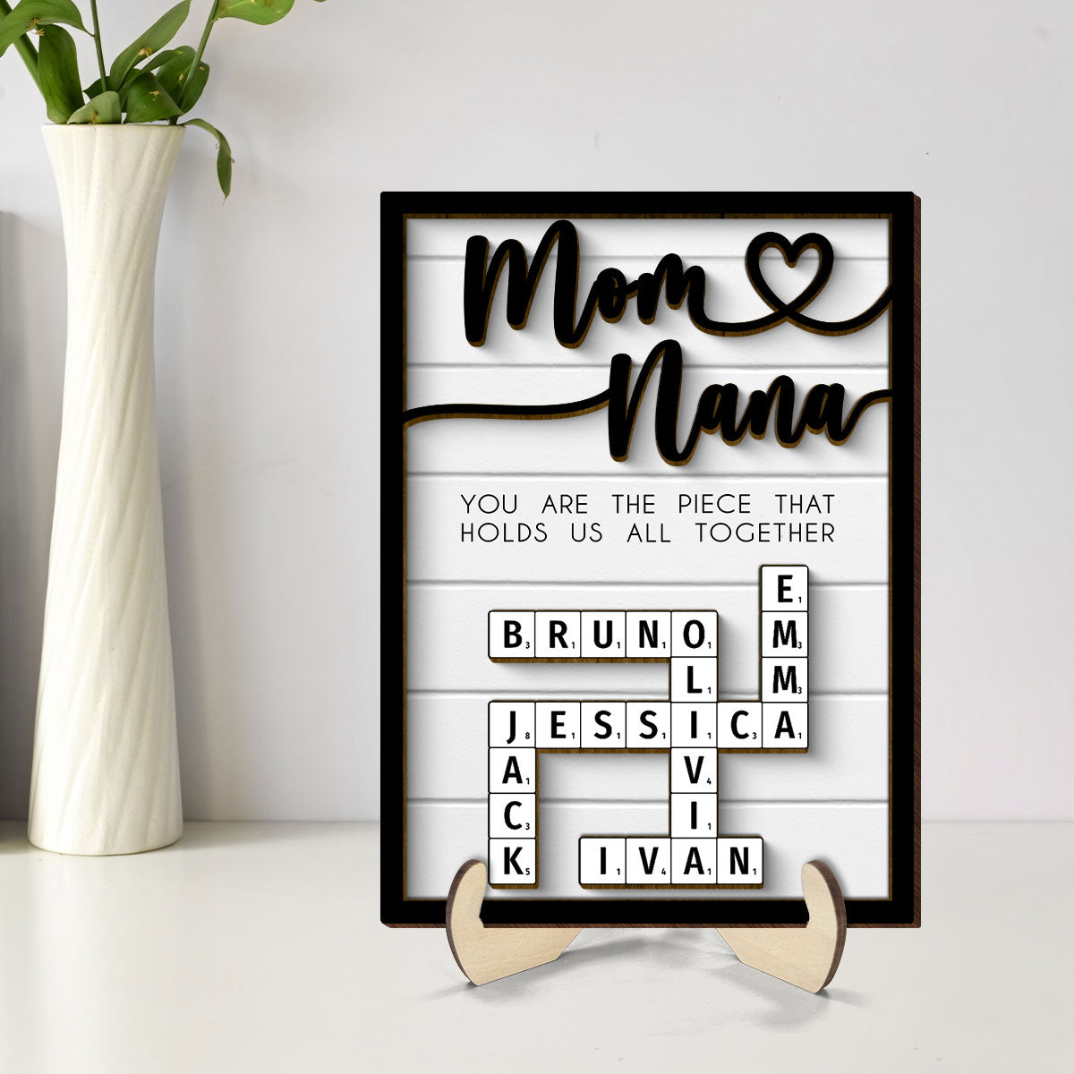 Custom Valentine's Day, Mothers Day Crossword Puzzle Art for Mom & Grandma, You are the Piece That Holds us Together Personalized 2-Layered Wooden Plaque
