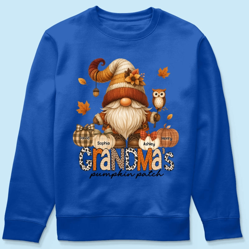 Grandma's Pumpkin Patch Cute Fall Gnome Personalized Sweatshirt, Cozy Fall Shirt for Grandma, Mom
