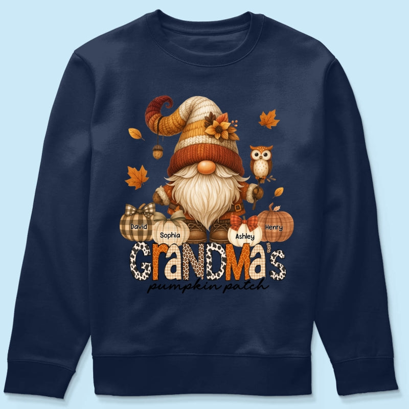 Grandma's Pumpkin Patch Cute Fall Gnome Personalized Sweatshirt, Cozy Fall Shirt for Grandma, Mom