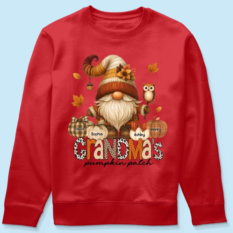 Grandma's Pumpkin Patch Cute Fall Gnome Personalized Sweatshirt, Cozy Fall Shirt for Grandma, Mom