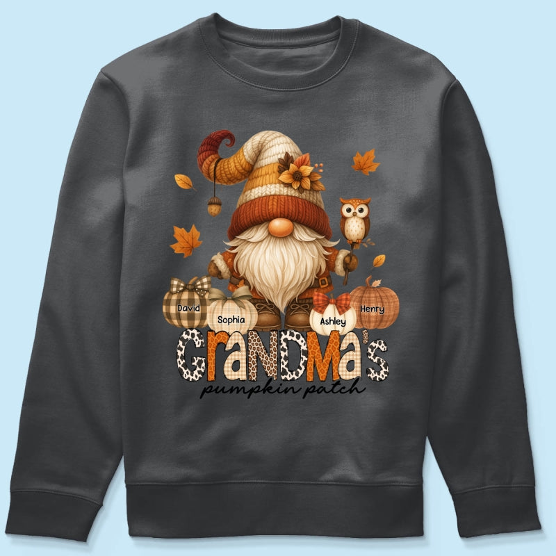 Grandma's Pumpkin Patch Cute Fall Gnome Personalized Sweatshirt, Cozy Fall Shirt for Grandma, Mom