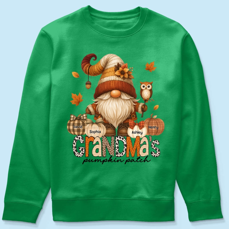 Grandma's Pumpkin Patch Cute Fall Gnome Personalized Sweatshirt, Cozy Fall Shirt for Grandma, Mom