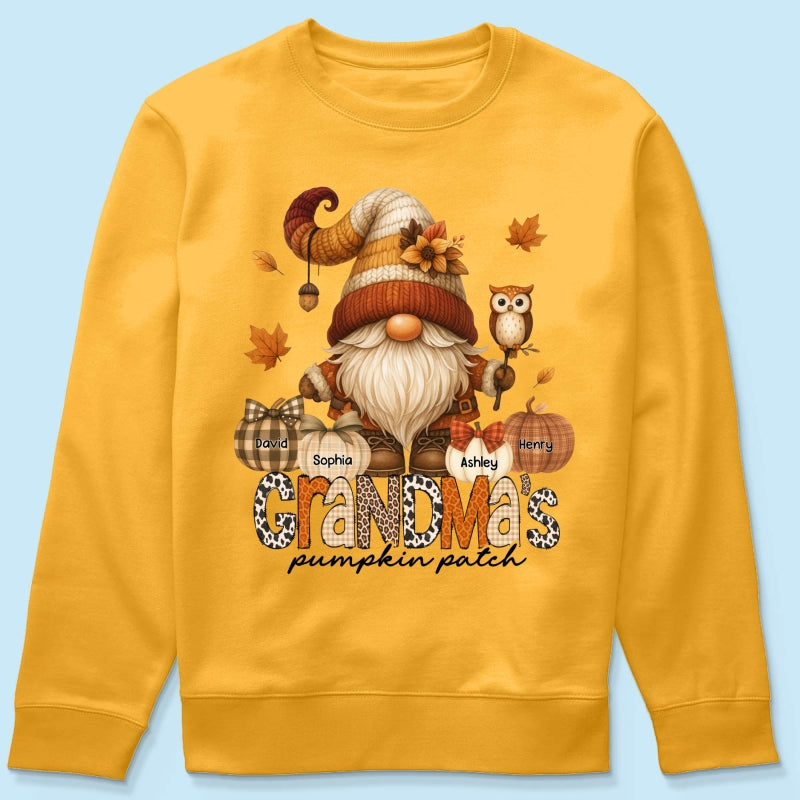 Grandma's Pumpkin Patch Cute Fall Gnome Personalized Sweatshirt, Cozy Fall Shirt for Grandma, Mom