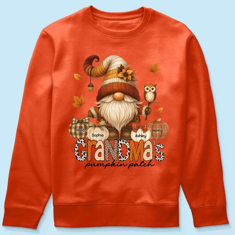 Grandma's Pumpkin Patch Cute Fall Gnome Personalized Sweatshirt, Cozy Fall Shirt for Grandma, Mom