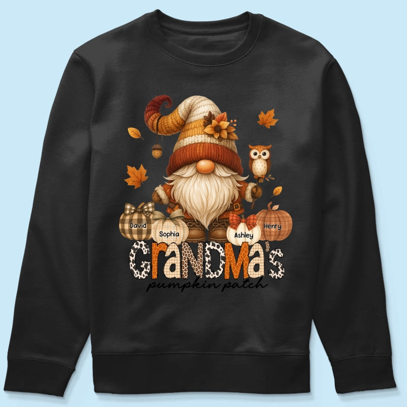Grandma's Pumpkin Patch Cute Fall Gnome Personalized Sweatshirt, Cozy Fall Shirt for Grandma, Mom