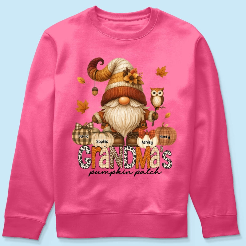 Grandma's Pumpkin Patch Cute Fall Gnome Personalized Sweatshirt, Cozy Fall Shirt for Grandma, Mom