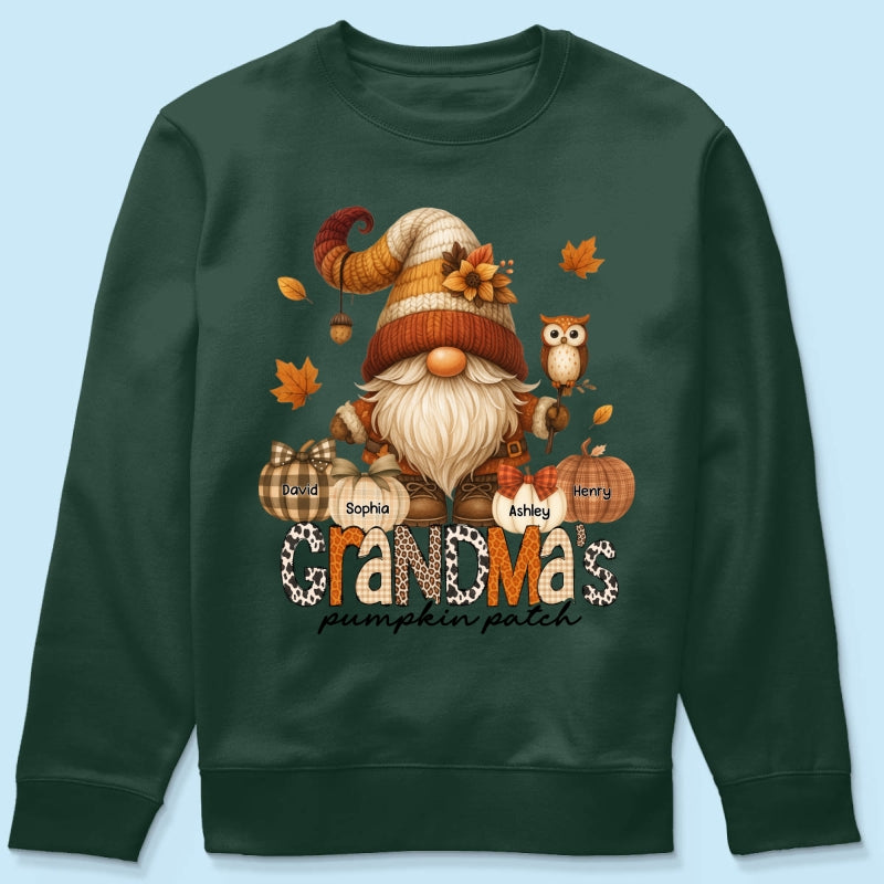 Grandma's Pumpkin Patch Cute Fall Gnome Personalized Sweatshirt, Cozy Fall Shirt for Grandma, Mom