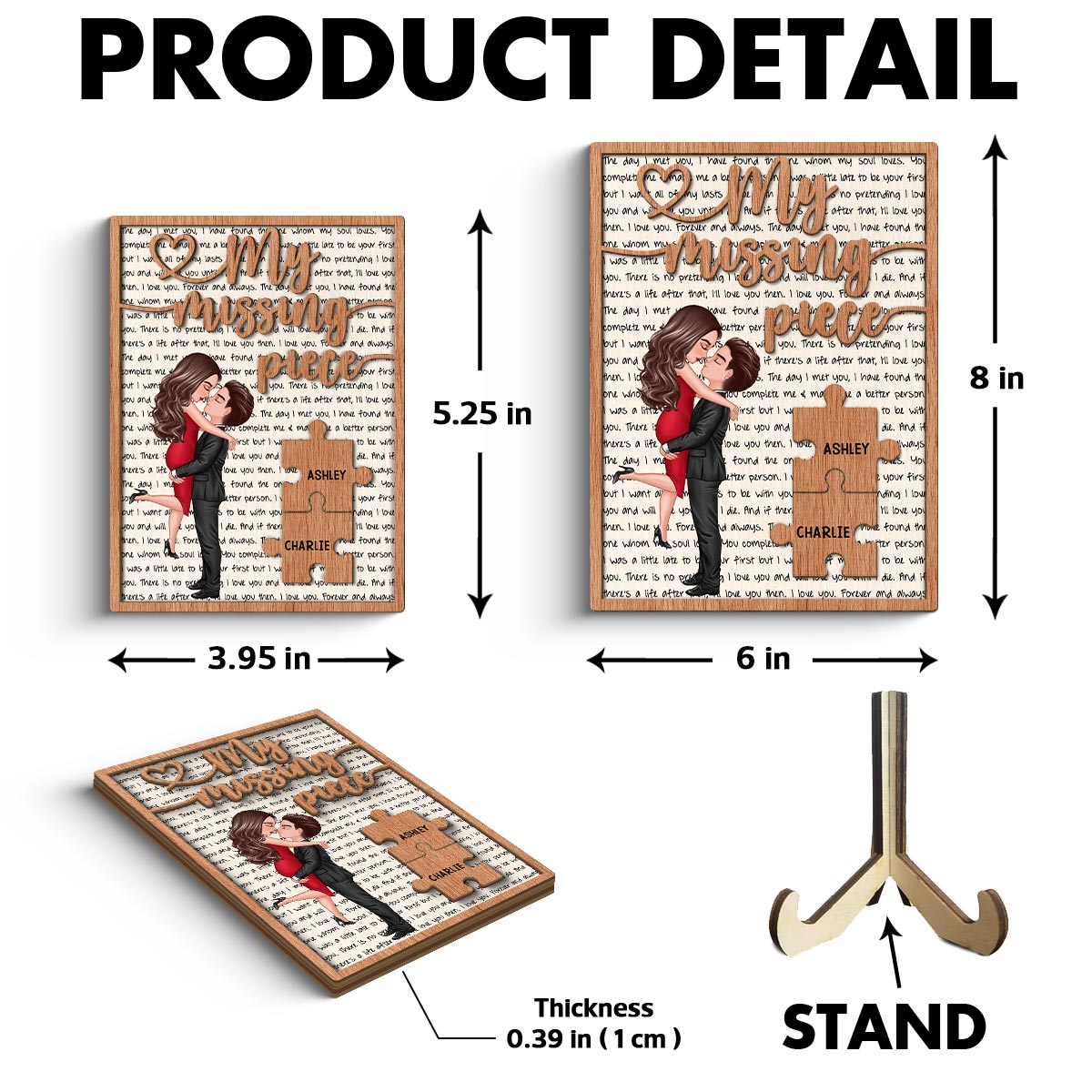 My Missing Piece Couple Letters Background Personalized 2-Layer Wooden Plaque