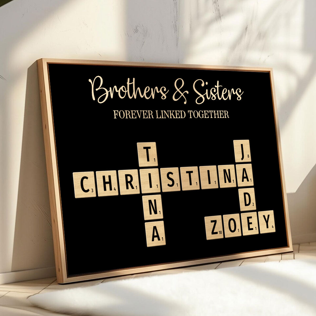 Brothers & Sisters Forever Linked Together Crossword Puzzle Art Personalized Poster, Gift For Brothers, Sisters, Siblings, Family