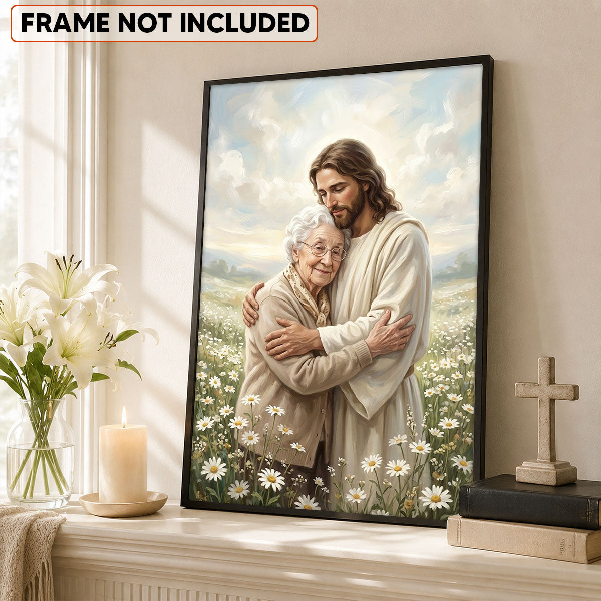 Safe in His Arms Photo Upload - Personalized Posters - Wall Decor, Christian Home Decor for Living, Prayer Room