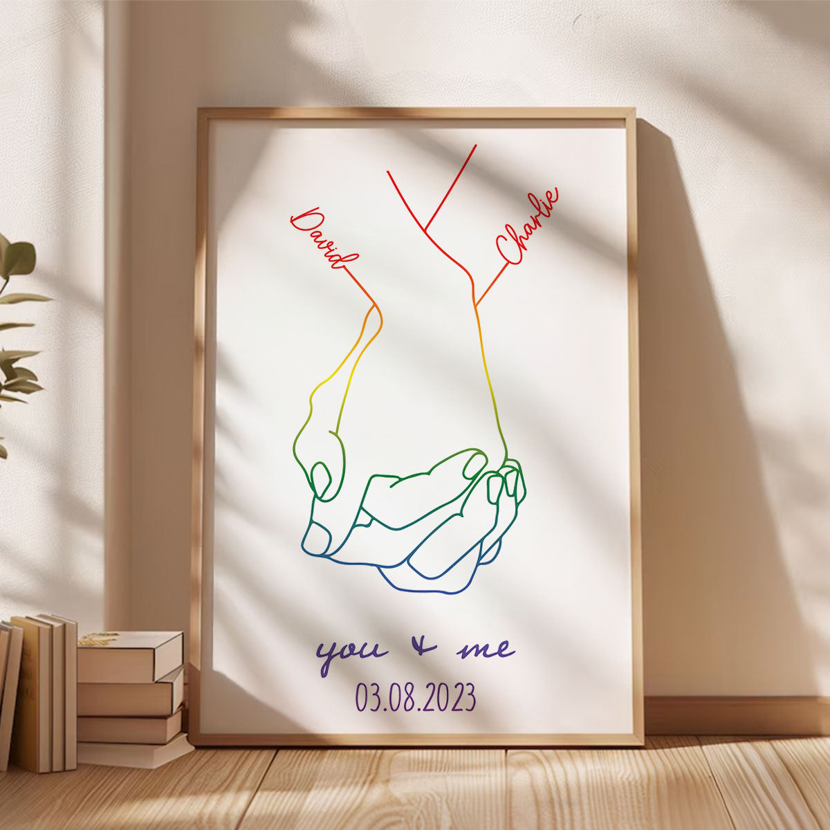 Personalized Couple Relationship Hand Line Art Print, Custom Poster Gift for LGBTQ+ Couples