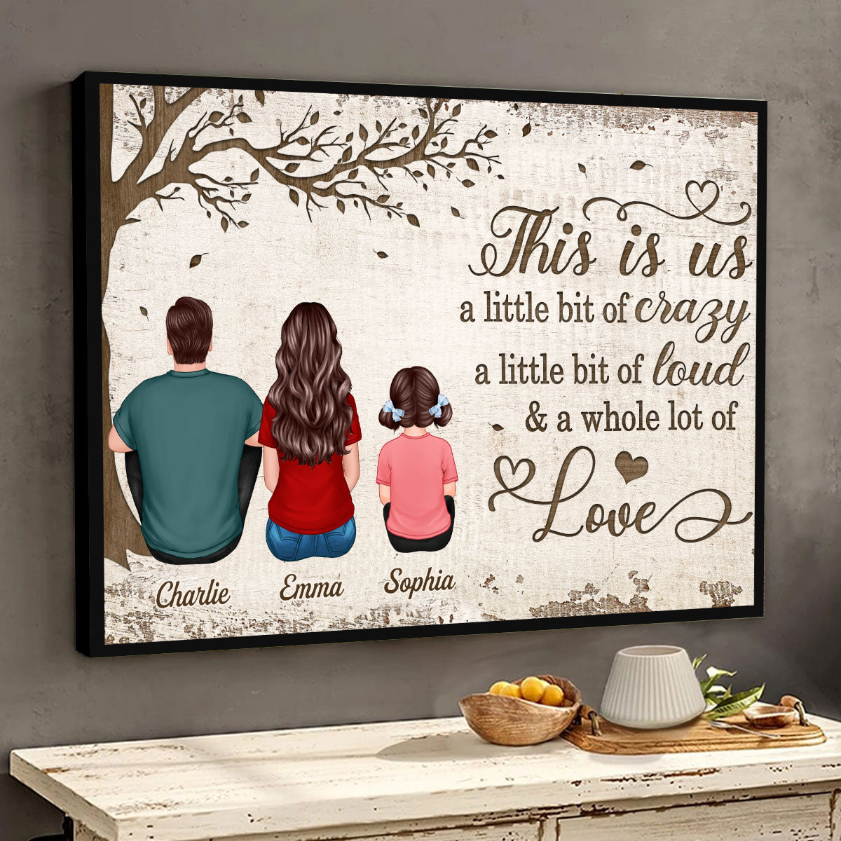 This Is Us Back View Family Sitting Under Tree Personalized Horizontal Poster