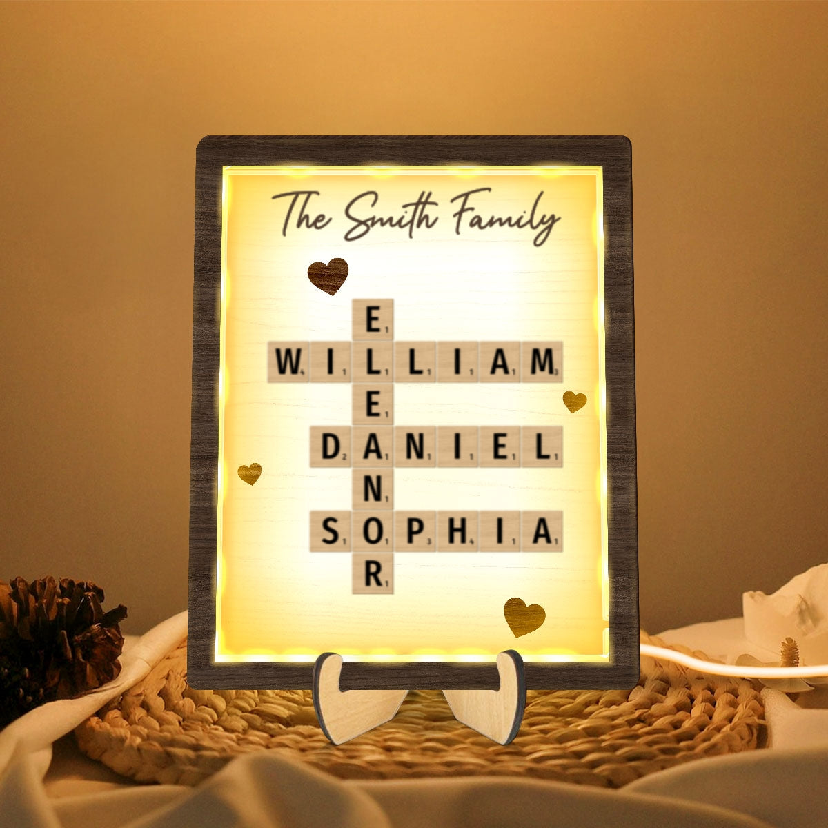 Family Crossword Art - Created In A Moment, Treasured Forever Personalized 2-Layer Wooden Plaque With LED, Gift for Mother's Day