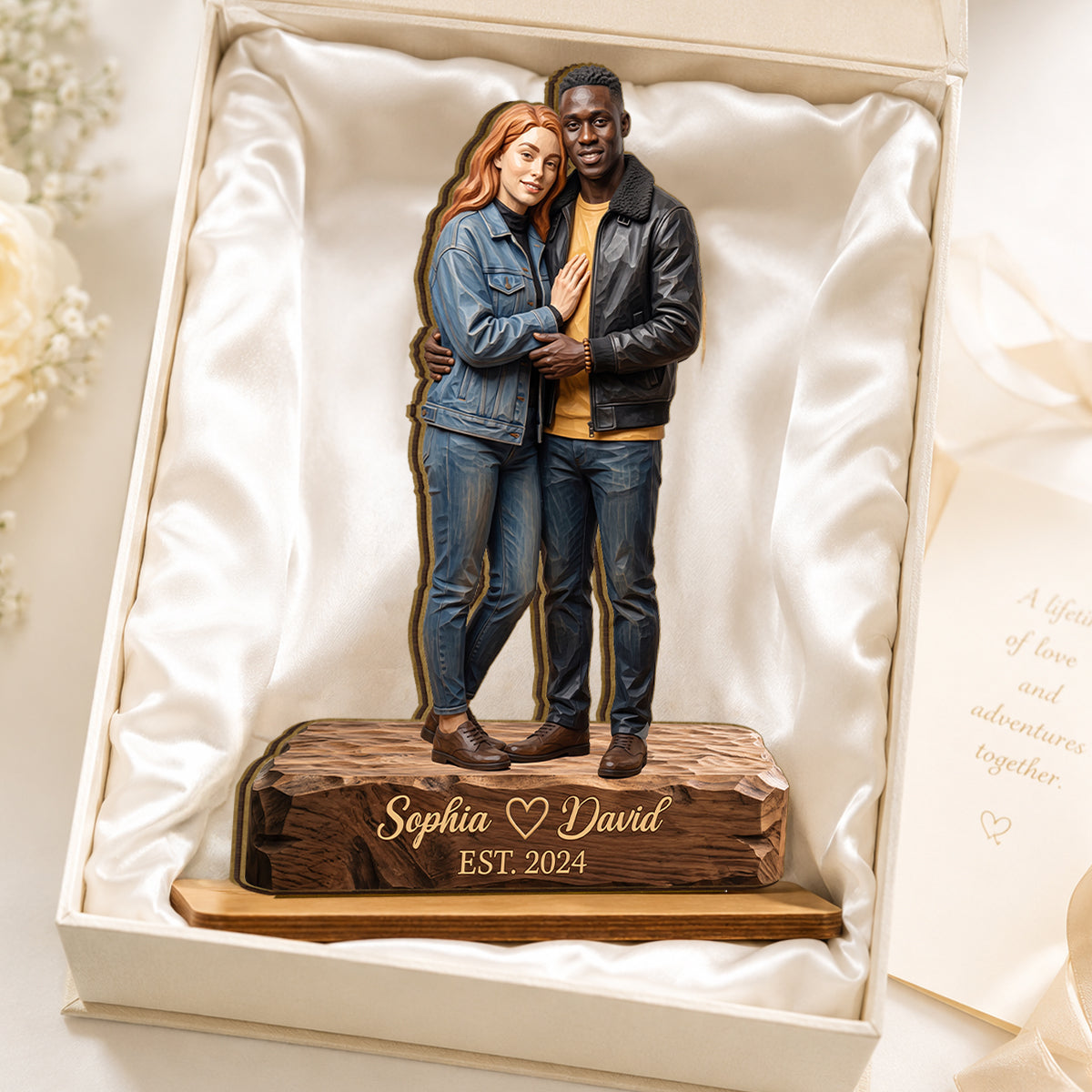 Custom Couple Photo Portrait - Personalized 2-Layered Wooden Plaque - Wedding Anniversary Gift for Her, for Him